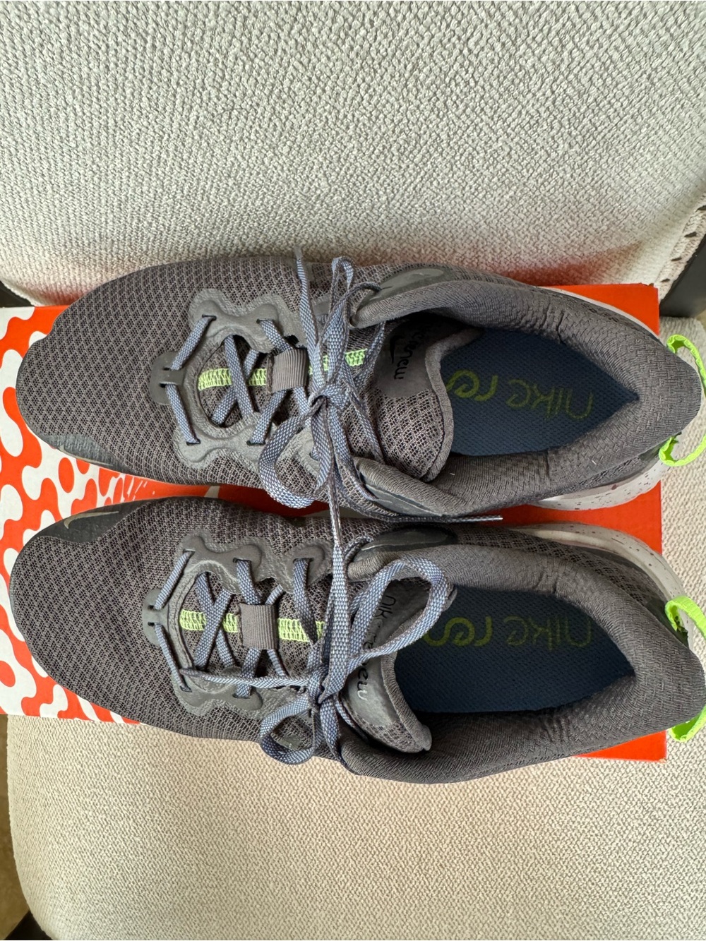 Nike Women’s Renew Ride Running Sneaker — Charcoal Speckle Swoosh Neon Pull Tab - Picture 3 of 11